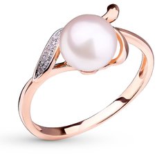 Gold ring with pearls and cubic zirkonia ЖК2013, 2.55